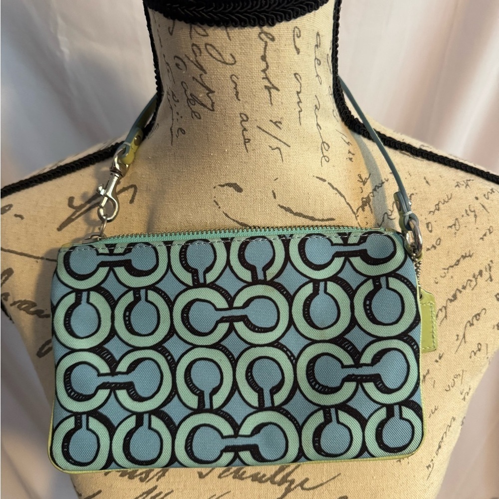 Vintage Coach Poppy Wristlet blue & teal - Picture 8 of 11